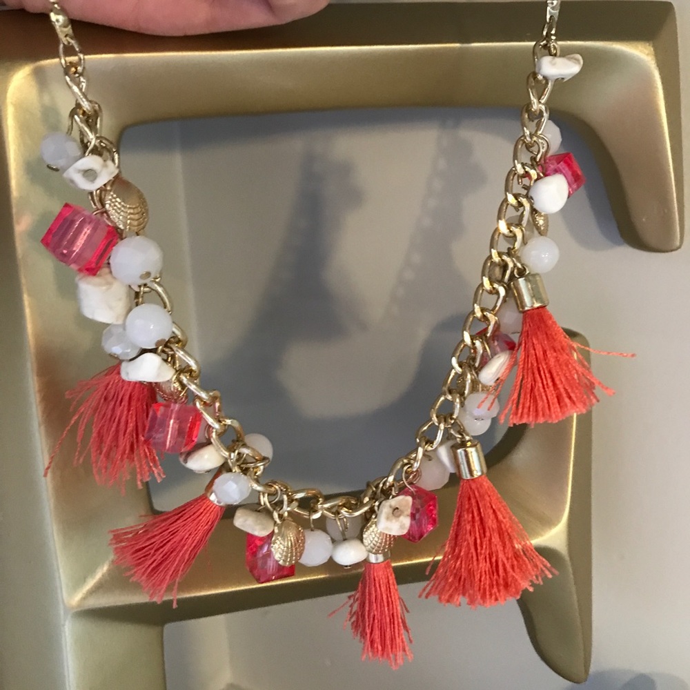EUC Coral Gold Tassel Necklace Charming Charlie